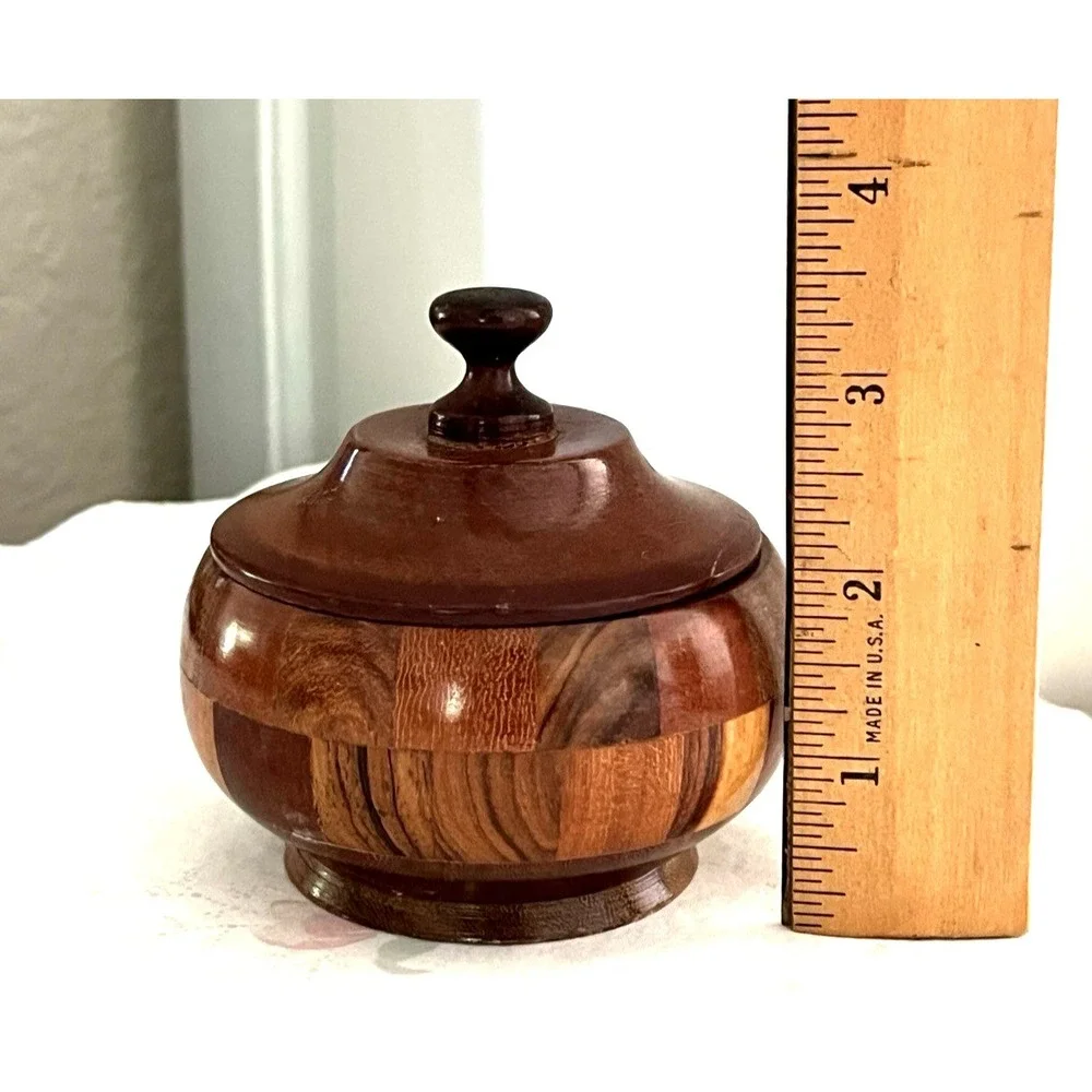Vtg Nicaragua Mixed Wood Sugar Bowl with Tight Lid Handmade 3" x 3.75" - Picture 11 of 12